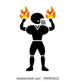 American football player and fire icon. Vector illustration.
