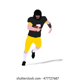 American football player, flat design illustration. Running with ball