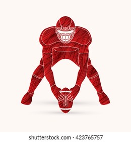 American football player front view designed using red grunge brush graphic vector