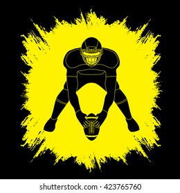 American football player front view designed on grunge frame background graphic vector