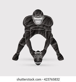 American football player front view designed using black grunge brush graphic vector