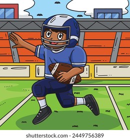 American Football Player Goal Line Colored Cartoon