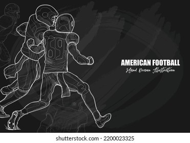 American football player hand drawn on chalkboard. sport vector illustration.