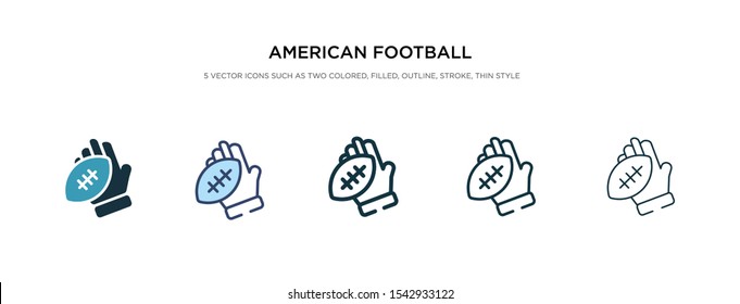 american football player hand holding the ball icon in different style vector illustration. two color and black american football player hand holding the ball vector icons designed in filled,