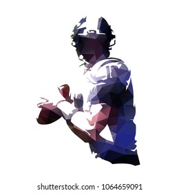 American football player holding ball, polygonal vector illustration