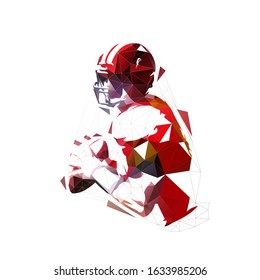 American football player holding ball, isolated low polygonal vector illustration. Abstract geometric team sport athlete