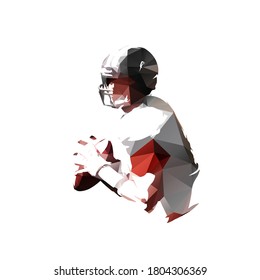 American football player holding ball, low polygonal isolated vector illustration, geometric drawing from triangles