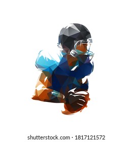 American football player holding ball, low polygonal football logo. Isolated vector illustration