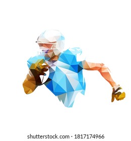 American Football Player hält Ball, Low-Poly-Fußball-Logo. Einzelne Vektorgrafik