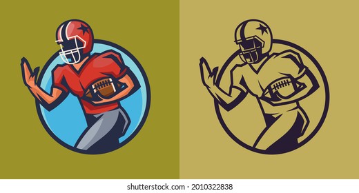 American football player holding ball in different styles. Sport concept art.