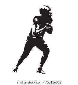 American Football Player Holding Ball, Side View. Abstract Vector Silhouette. Team Sport