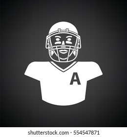 American football player icon. Black background with white. Vector illustration.