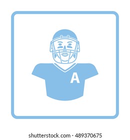 American football player icon. Blue frame design. Vector illustration.