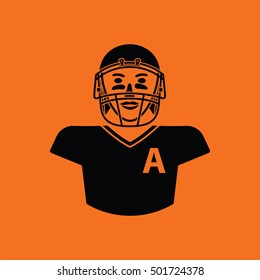 American football player icon. Orange background with black. Vector illustration.
