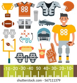 Jugador de fútbol americano e íconos vectoriales estilo caricatura