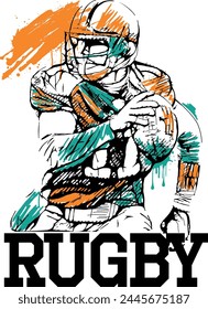 American football player illustration, cool rugby player vector.