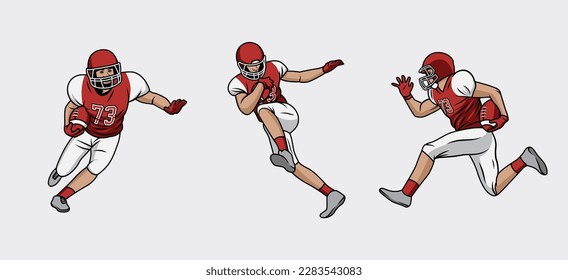 American football player illustration vector bundle. Group of american football player vector
