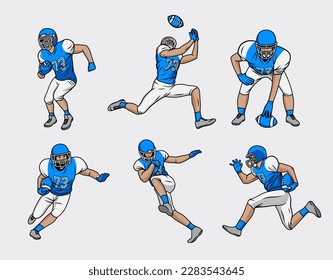 American football player illustration vector bundle. Group of american football player vector