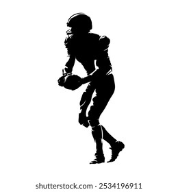 American football player, isolated vector silhouette, side view. Team sport athlete. Football quarterback