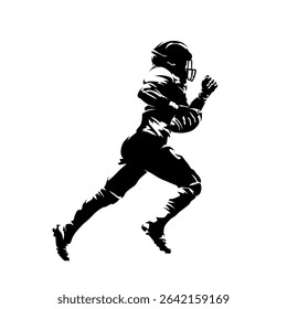 American football player, isolated vector silhouette. Quarterback running with ball, football logo, high contrast sports illustration