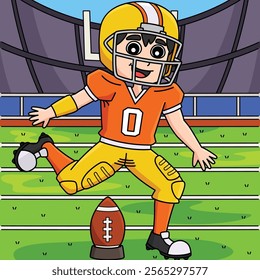 American Football Player Kick Off Colored Cartoon