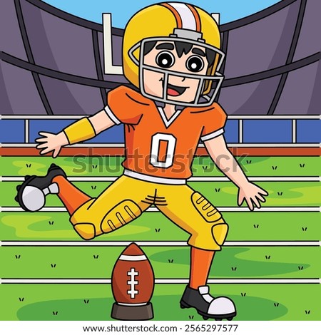 American Football Player Kick Off Colored Cartoon