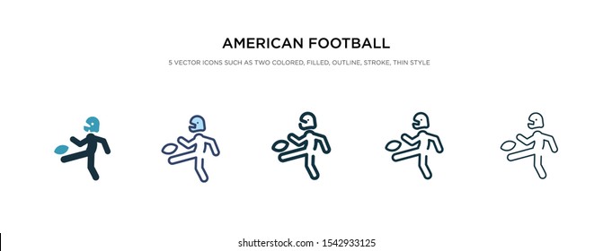 american football player kicking the ball icon in different style vector illustration. two color and black american football player kicking the ball vector icons designed in filled, outline, line