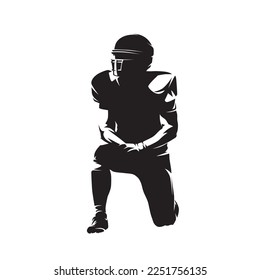 American football player kneeling, isolated vector silhouette