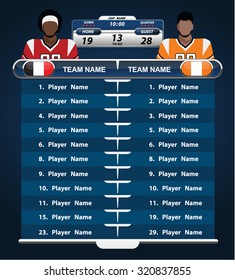 American Football. Player Line Up With Set Of Infographic Elements