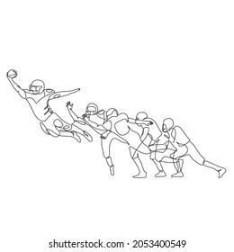 American football player line vector. black and white illustration of an american football player in action. Minimalist sport line drawing. Line art