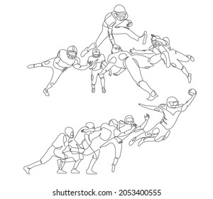 American football player line vector. black and white illustration of an american football player in action. Minimalist sport line drawing. Line art