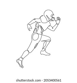 American football player line vector. black and white illustration of an american football player in action. Minimalist sport line drawing. Line art