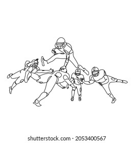 American football player line vector. black and white illustration of an american football player in action. Minimalist sport line drawing. Line art