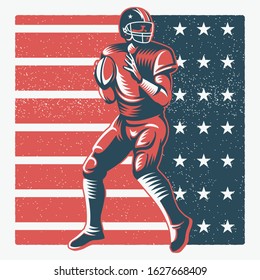 American football player logo silhouette with America flag background