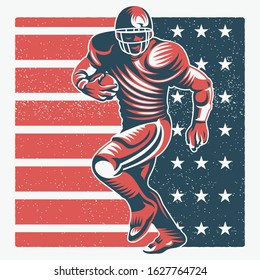 American Football Player Logo Silhouette With America Flag Background