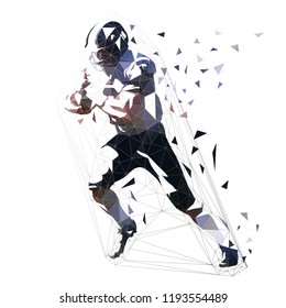 American football player, low polygonal isolated vector illustration. Side view. Running quarterback with ball, geometric athlete