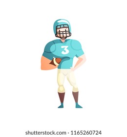 American football player, male sportsman character in uniform, active healthy lifestyle vector Illustration on a white background