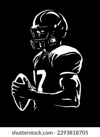 American football player on a black background.