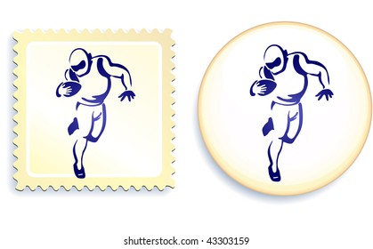 American Football player on Stamp and Button Set Original Vector Illustration Stamp and Button Set