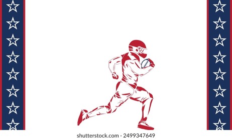 american football player in outline neon isolated in white, running with the ball for victory