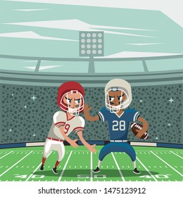 American football player playing match with ball in stadium cartoons ,vector illustration graphic design.