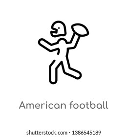 american football player playing throwing the ball in his hand vector line icon. Simple element illustration. american football player playing throwing the ball in his hand outline icon from sports