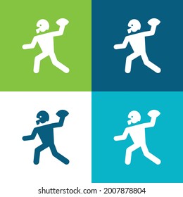 American Football Player Playing Throwing The Ball In His Hand Flat four color minimal icon set