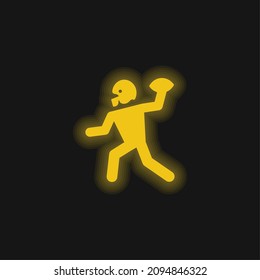 American Football Player Playing Throwing The Ball In His Hand yellow glowing neon icon