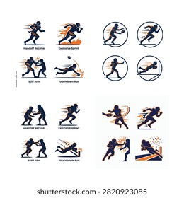 American football player plays and techniques illustration set , And, international sports event, multi sport competition, athletics championship, sports tournament, Commonwealth Games