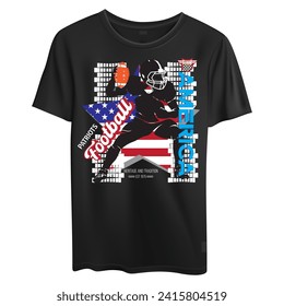 American football player portrait, with an american flag background. Illustration for the Super Bowl for print t shirt vector art.
