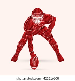 American football player posing designed using red grunge brush graphic vector