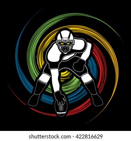 American football player posing designed on spin wheel background graphic vector