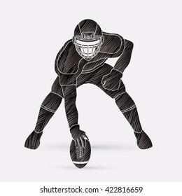 American football player posing designed using black grunge brush graphic vector