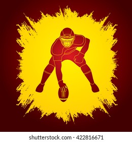 American football player posing designed on grunge frame background graphic vector